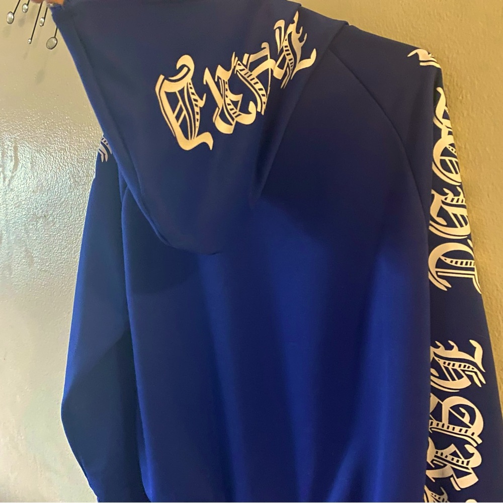 Medium Royal Blue Graphic Zip-Up Hoodie